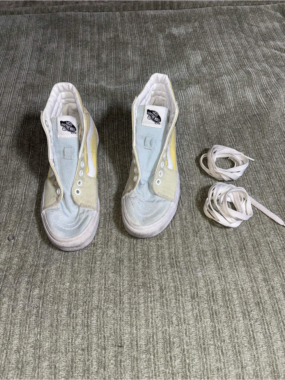 Vans Women's Pale Blue and Yellow high top Sneakers